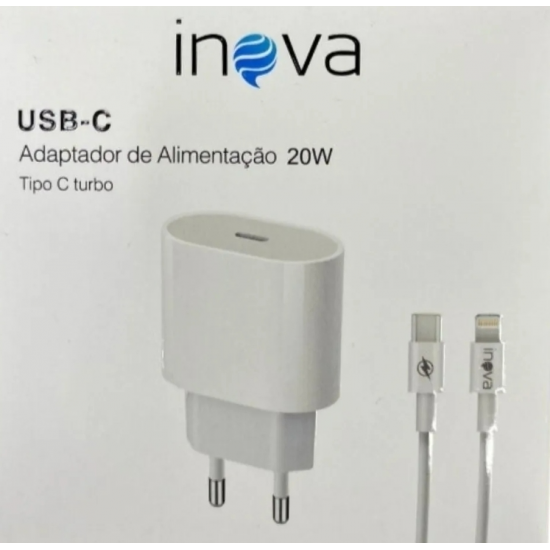 CARREGADOR TIPO C/ LIGHTNING (IP) 20W COM 1 ENTRADA TC - CAR-0094 - INOVA